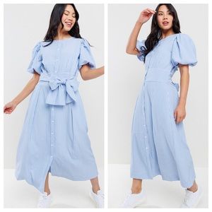 • Blue and White Striped Midi Dress •